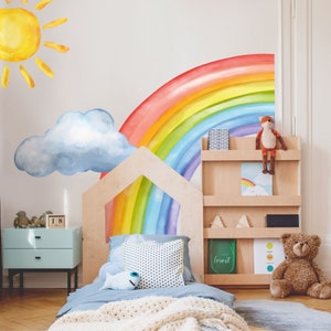 Adesivo da parete arcobaleno angolo acquerello, adesivi murali mezzo arcobaleno, adesivo da parete arco arcobaleno acquerello