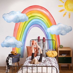Decalcomanie da muro dell'acquerello arcobaleno, adesivo da parete per camerette arcobaleno, (nuvola, sole, arcobaleno)