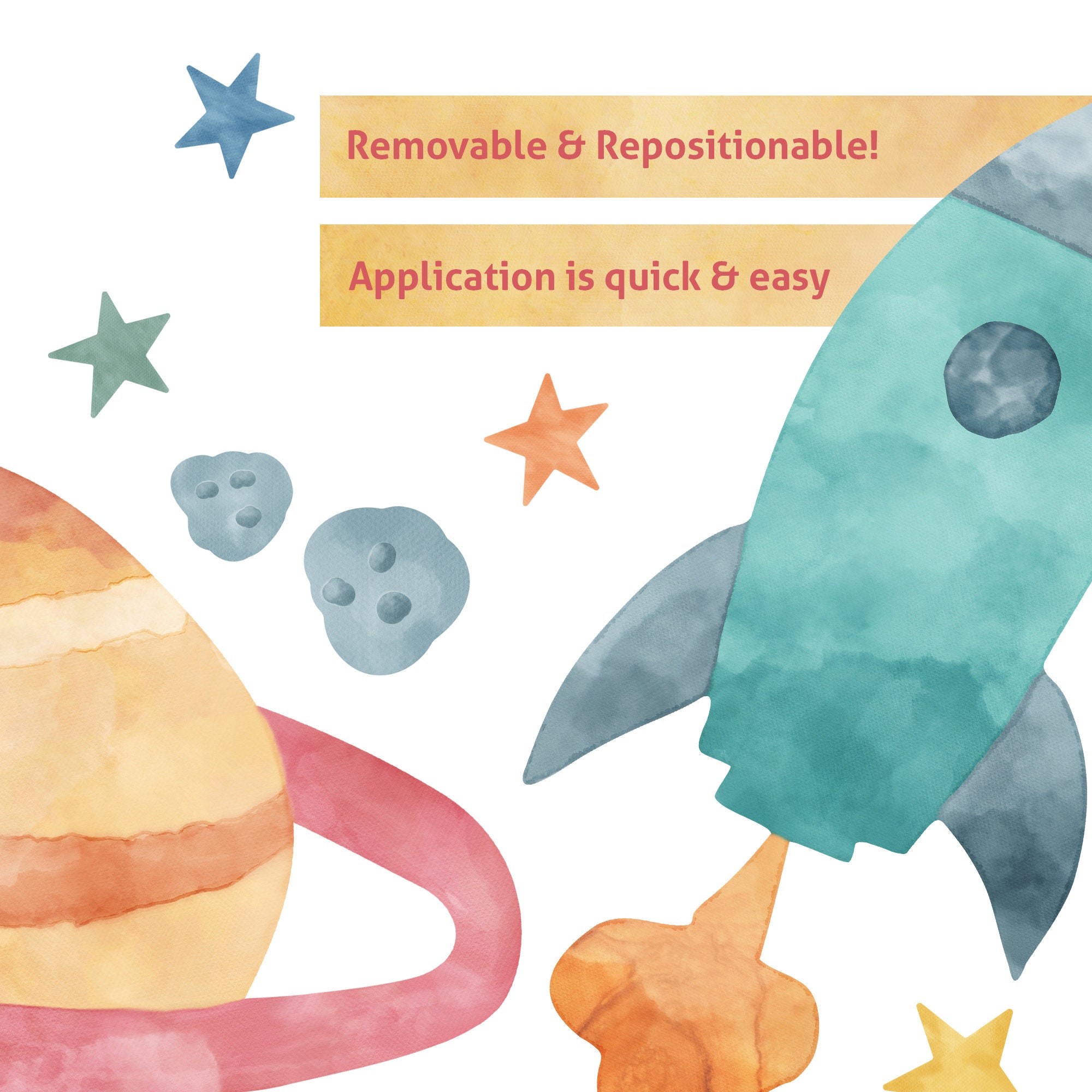 Space Wall Decals, Watercolor Solar System, Nursery Decals, Planet Wall Decals, Stars, Planets, Astronaut, Kids Wall Decals, Peel and Stick