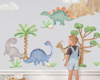 Watercolor Dinosaur Wall Decals: Nursery Decor Sticker Set