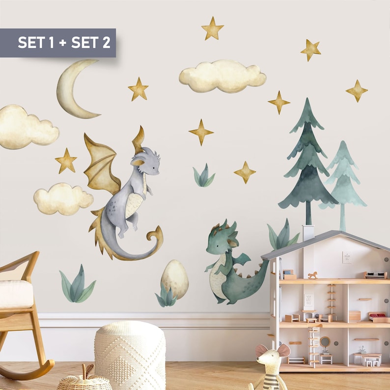 Watercolor Dragon Wall Decal: Fairy Tale Nursery Decor - Etsy