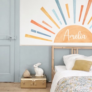 Personalizable Boho Half Sun Wall Decal, Brown Boho Sun, Rising Sun Wall Sticker, Nursery Watercolor Sun Wall Decals, Boho Decor
