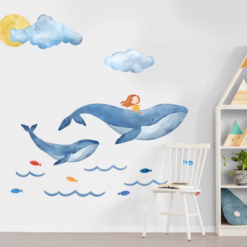 Watercolour Whale Wall Decal Set Sea Animals Wall Decal Etsy