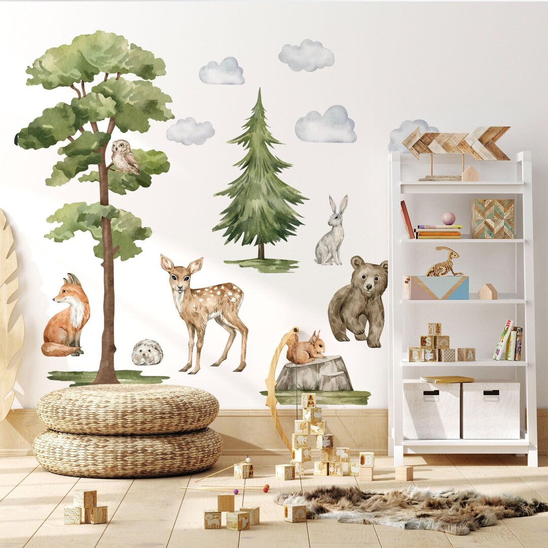 Woodland Nursery Wall Decals: Forest Animals, Trees, Kids Room Decor - Etsy