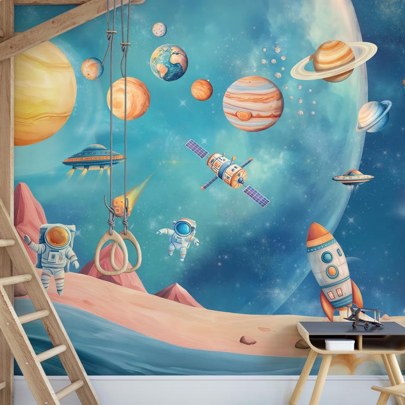 Astronaut & Space Wallpaper – Peel and Stick for Kids Room - Etsy