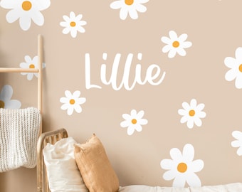 Personalized Daisy Flowers Wall Decals, Boho Nursery Decor, Kids Room Wall Art, Daisy Flower Wall Stickers