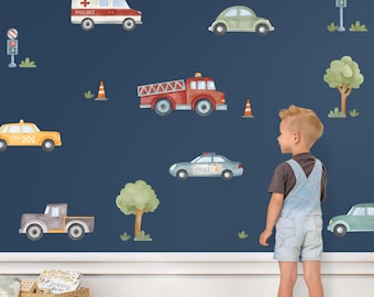 Vehicles Wall Decals: Watercolor Cars, Trucks, Traffic Lights