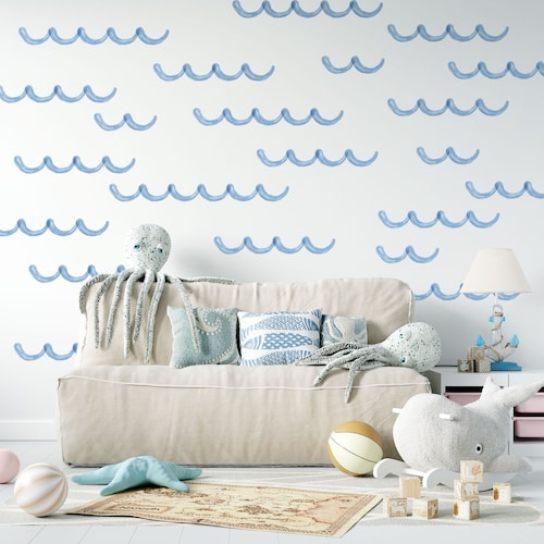 Blue Waves Peel and Stick Wallpaper Abstract Pattern Etsy