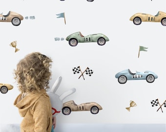 Watercolor Race Car Wall Decals: Vintage Boys Room Decor