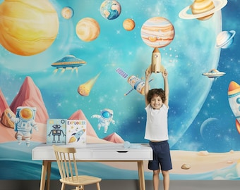 Astronaut & Space Wallpaper – Peel and Stick for Kids Room