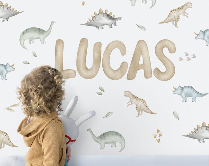 Personalized Watercolor Dinosaur Wall Decals: Boho Nursery Decor