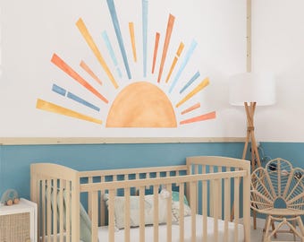 Personalizable Boho Half Sun Wall Decal: Watercolor Nursery Decor
