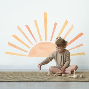 Personalized Half Sun Wall Decal, Rising Sun Wall Sticker, Nursery Watercolor Sun Wall Decals, Boho Decor