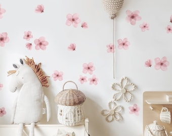 Pink Spring Flowers Wall Decals: Boho Nursery Decor