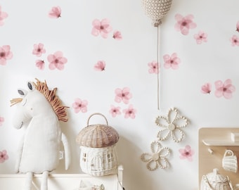 Pegatina de pared de flores de primavera rosa, pegatinas de pared boho, calcomanías de pared florales, calcomanías de pared de flores, pegatinas florales, decoración de vivero boho