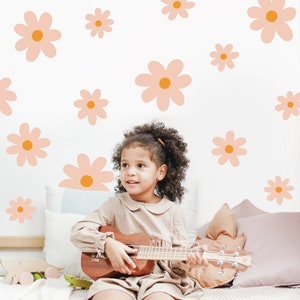 Decalcomanie da muro personalizzate fiori margherita, Boho Nursery Decor, Kids Room Wall Art, adesivi murali fiore margherita