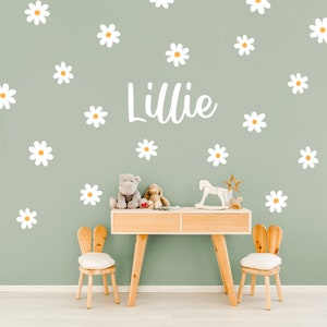 Decalcomanie da muro personalizzate fiori margherita, Boho Nursery Decor, Kids Room Wall Art, adesivi murali fiore margherita