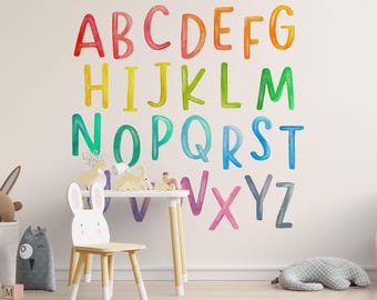 Watercolor Rainbow Alphabet Wall Decal: Kids Room Decor