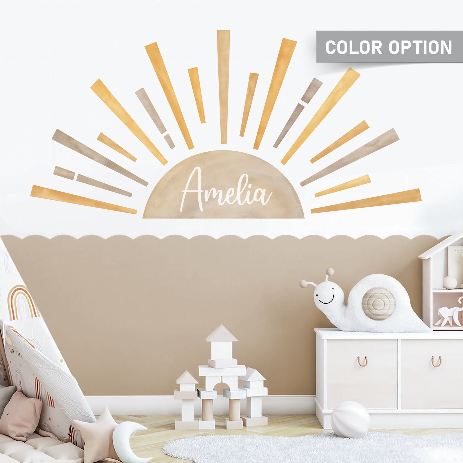 Personalizable Boho Half Sun Wall Decal: Watercolor Nursery Decor - Etsy