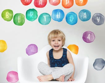 Personalized Watercolor Rainbow Dots Wall Decal: Kids Room Decor