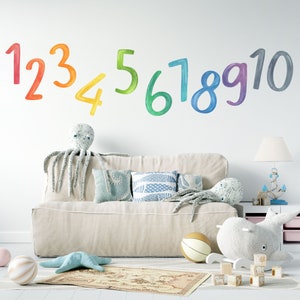 Watercolor Rainbow Numbers Set Decal, Kids Room Decor, Children Wall Decal, Numbers 1 to 10, Gift for Kids