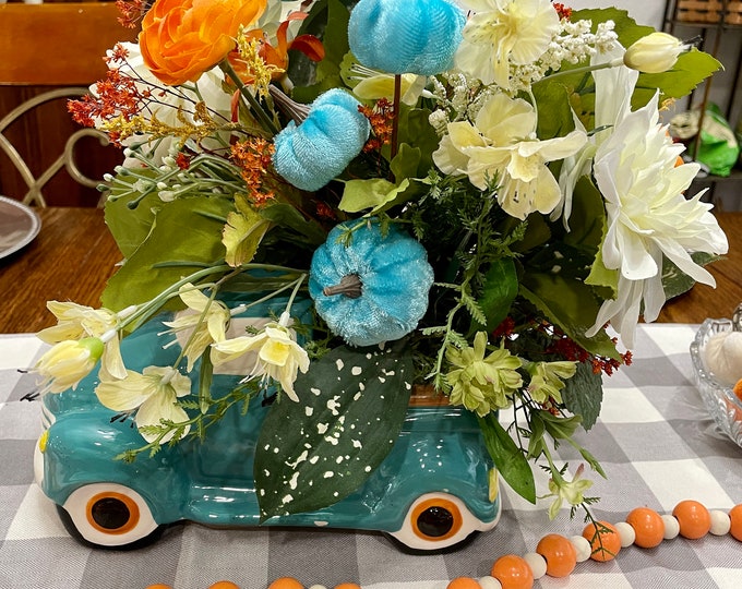 Old Truck Centerpiece Old Truck Fall Centerpiece Teal Truck Etsy