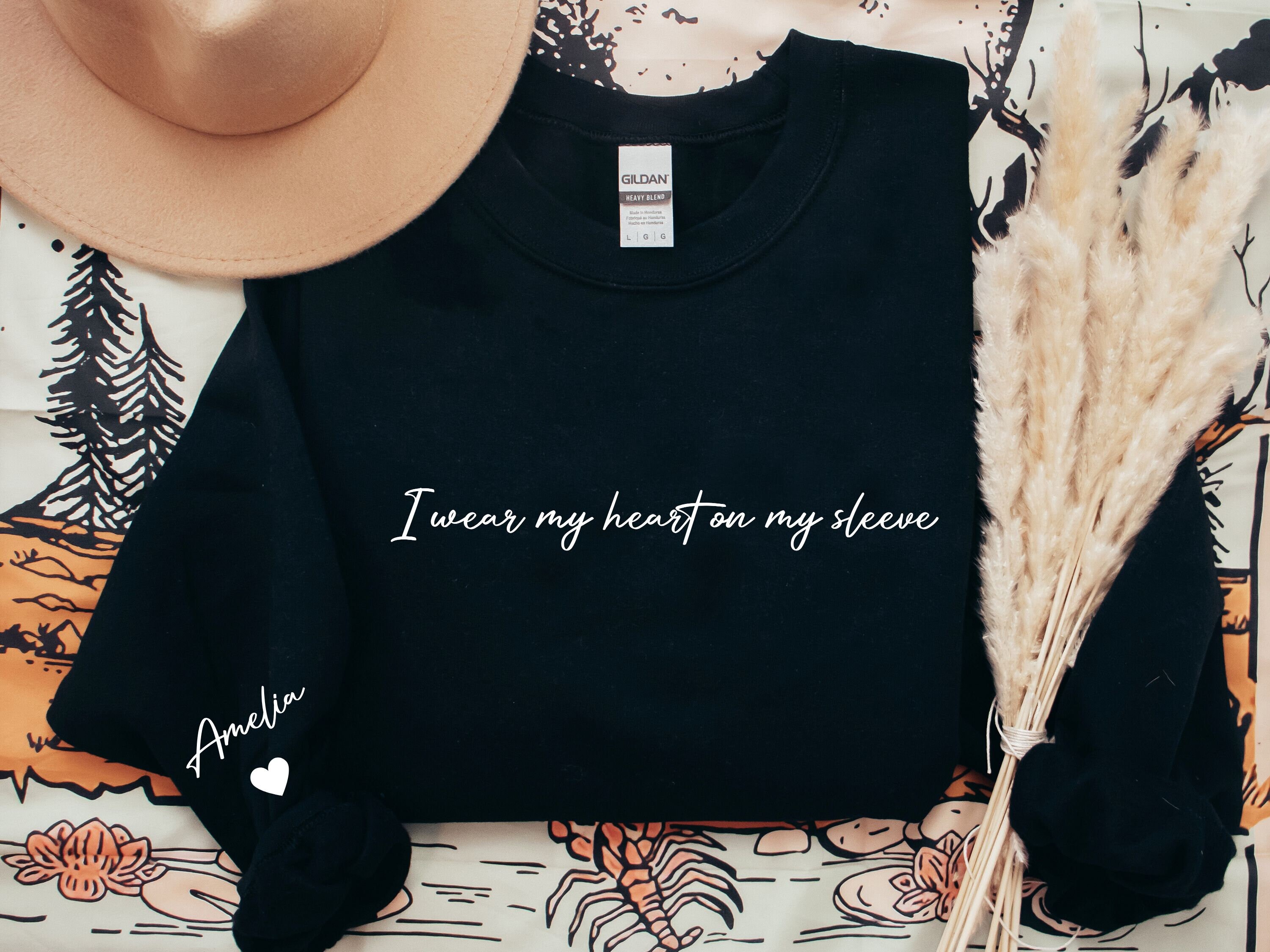 Discover I Wear My Heart On My Sleeve Sweatshirt, Personalized Mama Sweatshirt With Kid Name