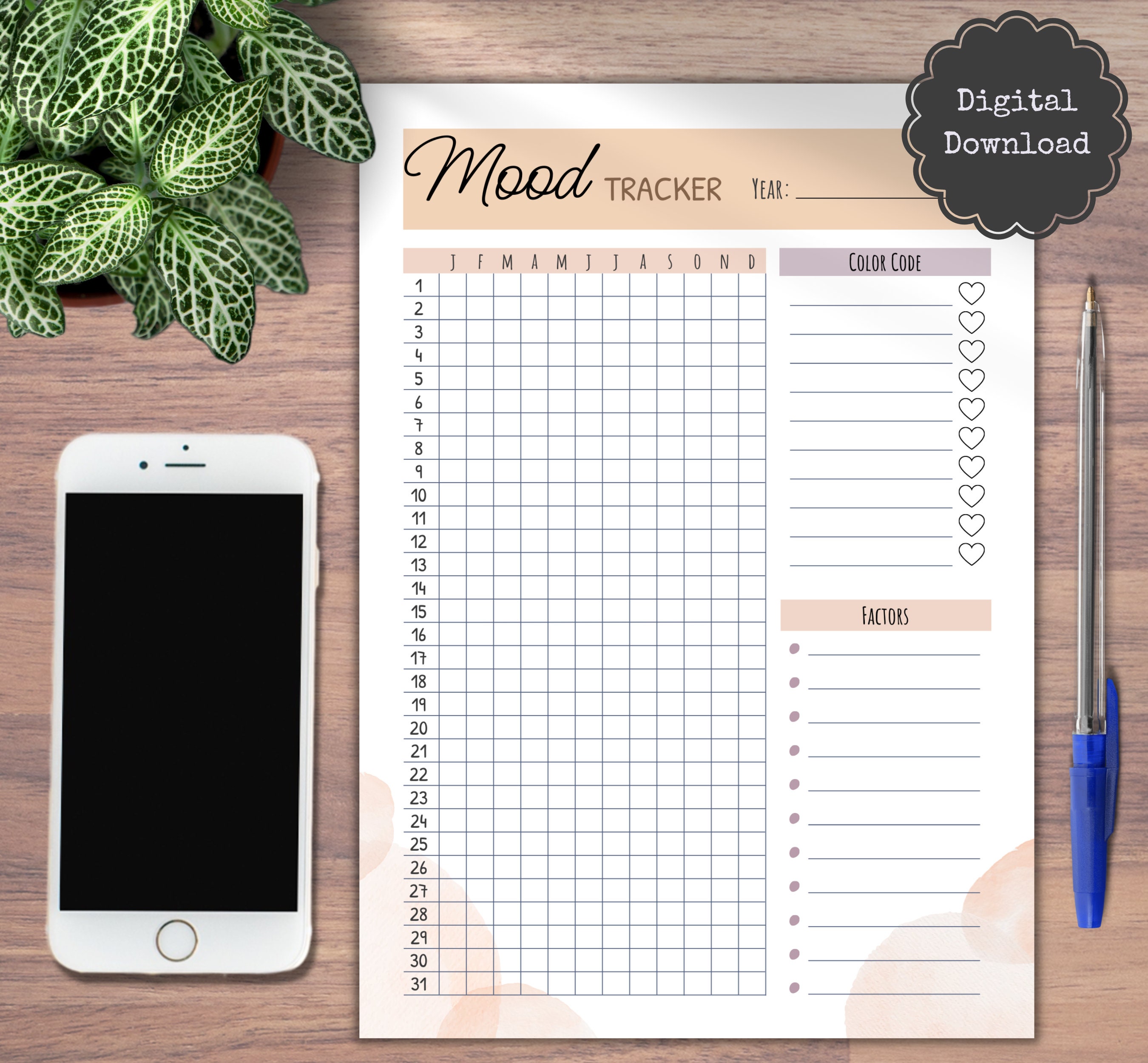 Mood Tracker Printable Monthly and Yearly Mood Tracker - Etsy Canada