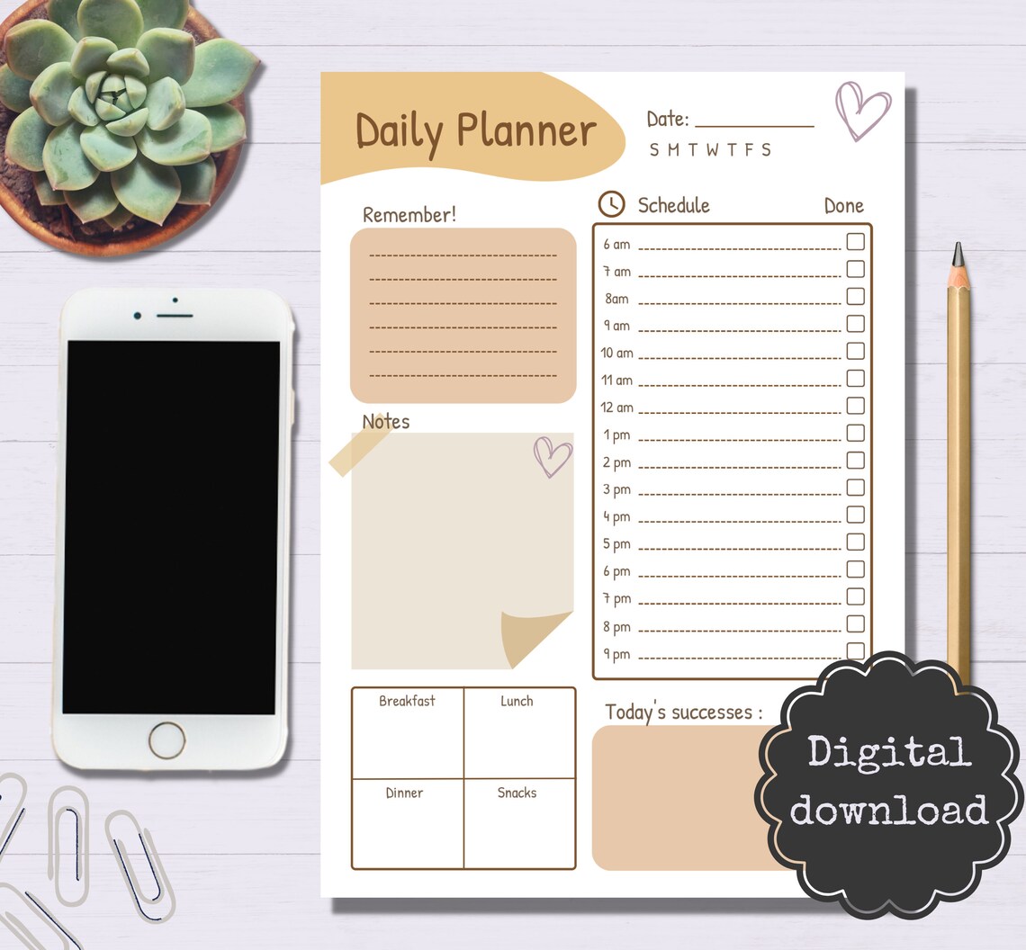Daily Planner Printable Editable Daily Planner Productivity - Etsy
