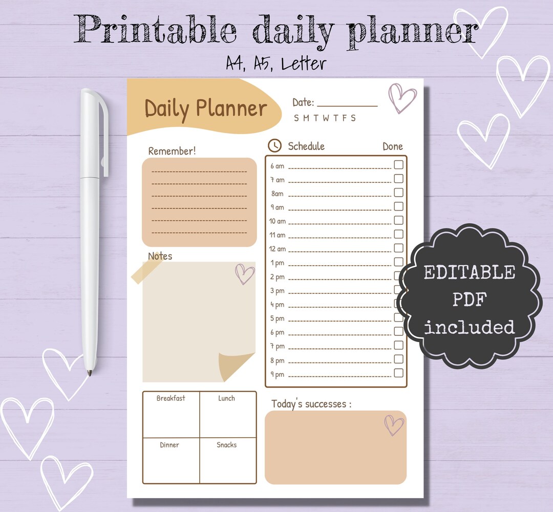 Daily Planner Printable Editable Daily Planner Productivity - Etsy