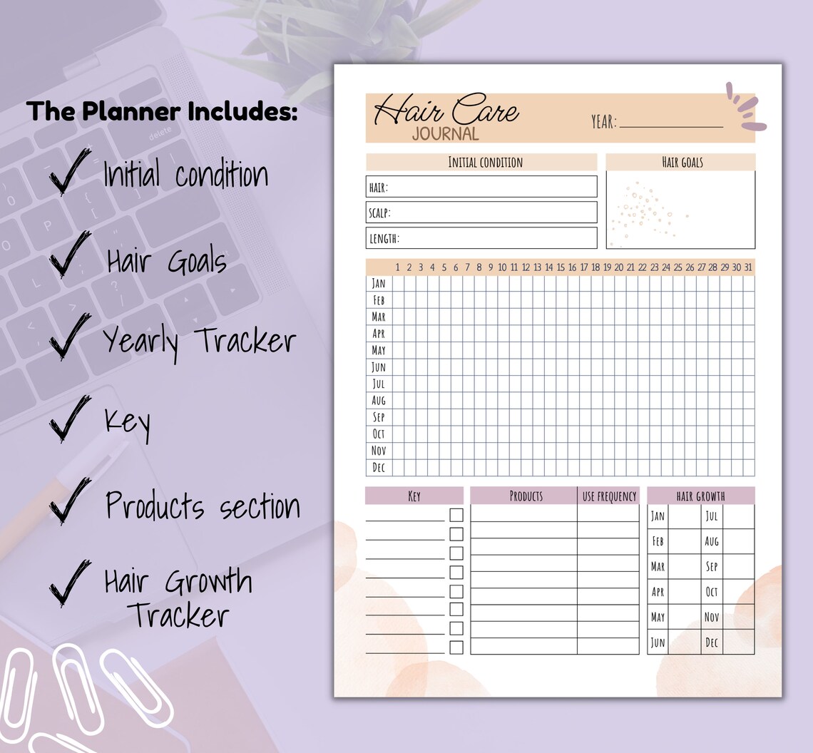 Hair Care Routine Hair Care Journal Printable Yearly Hair Etsy