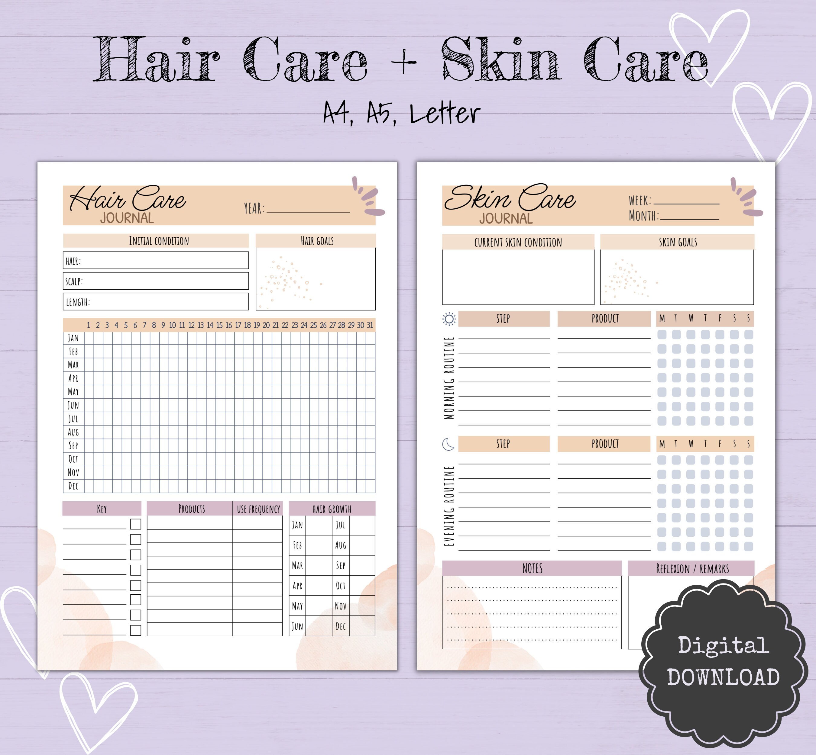 Skin Care Journal Hair Care Journal Printable Self Care Etsy