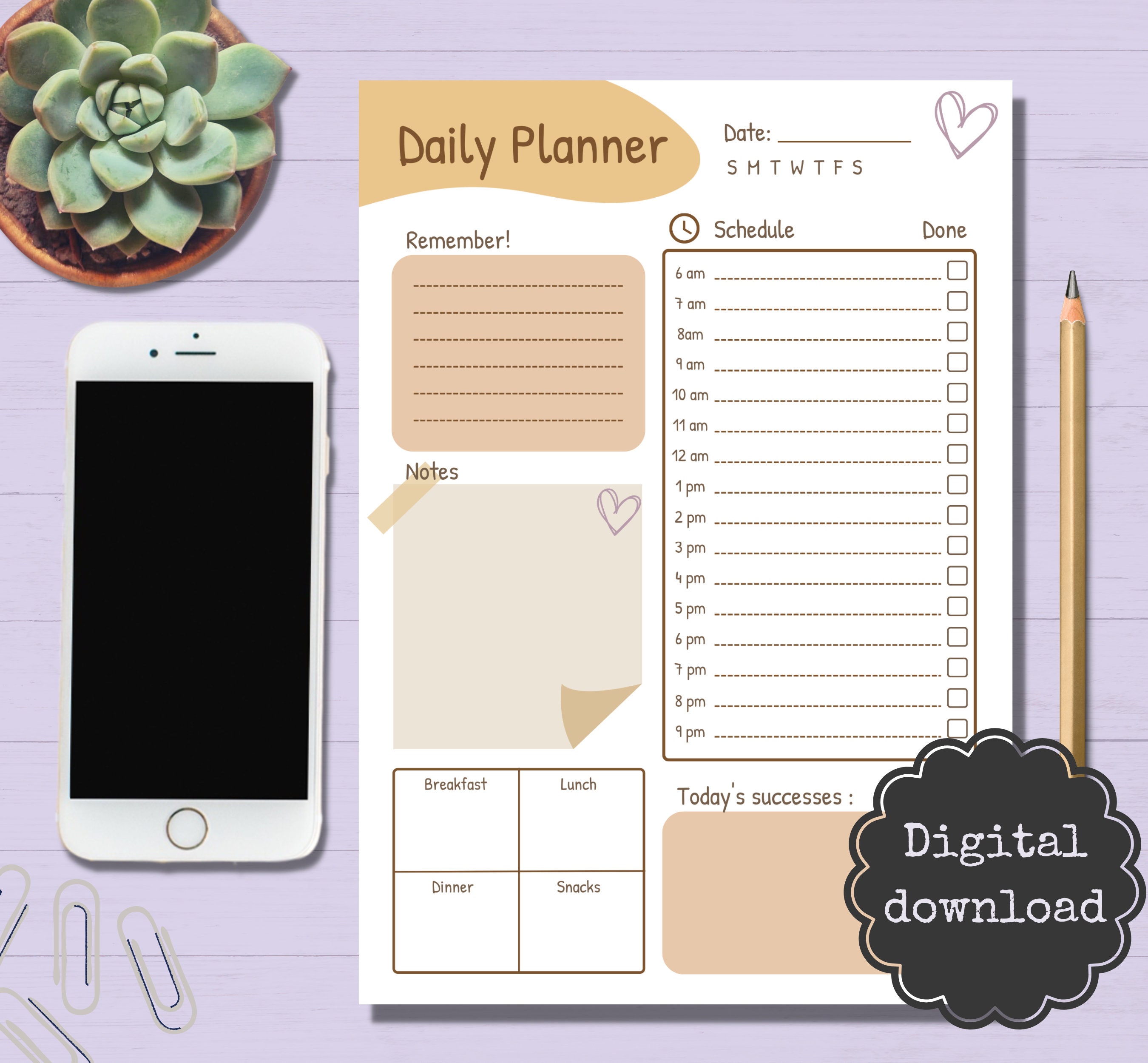 Daily Planner Printable Editable Daily Planner Productivity - Etsy