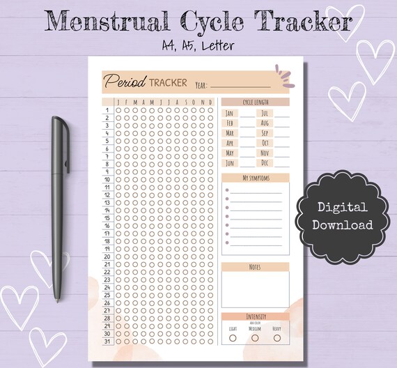 Period Tracker Printable Menstrual Cycle Tracker Period Log - Etsy