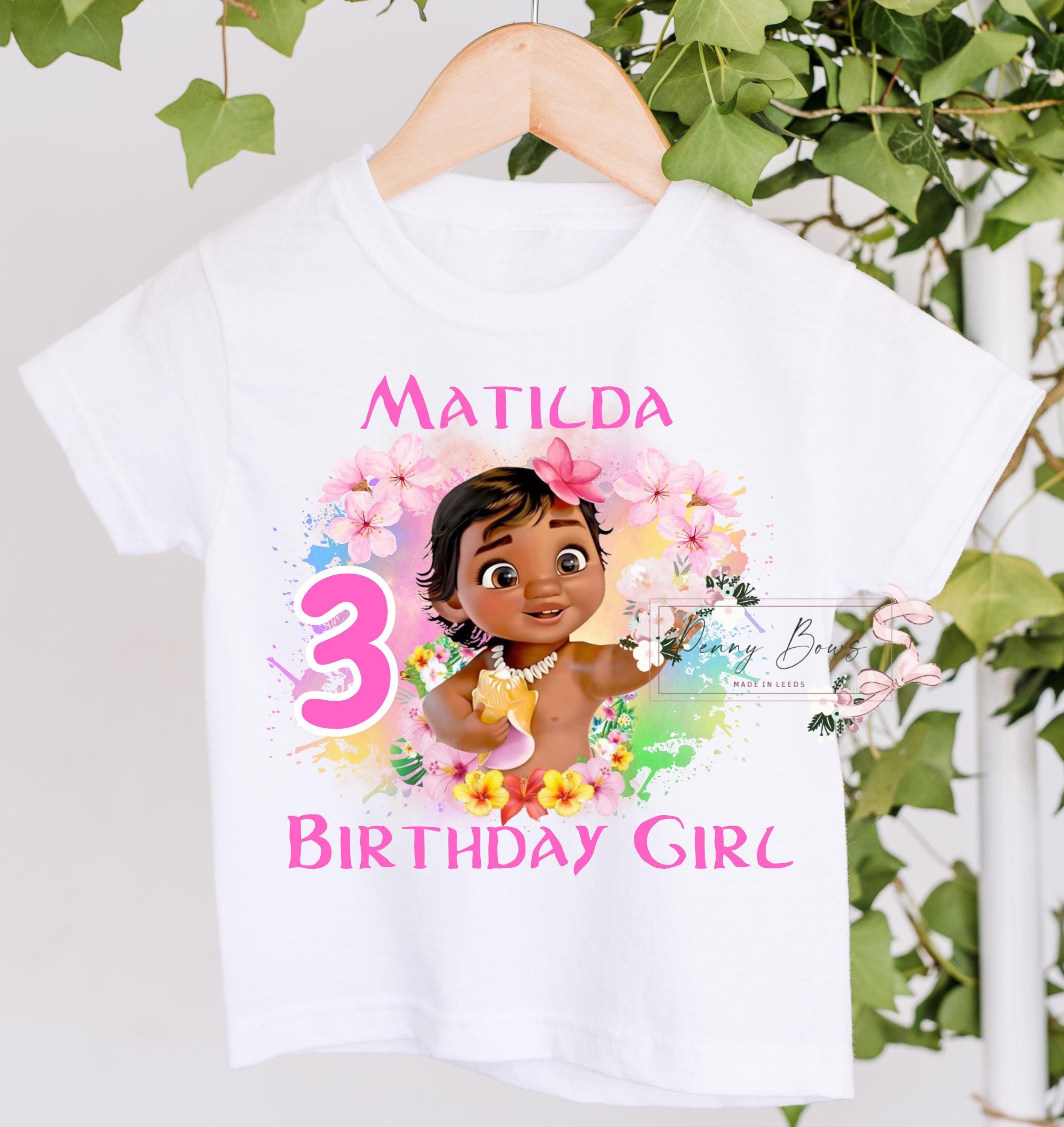 Baby Moana Birthday T Shirt, Personalised Girls Shirt Women's Pink