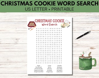 Christmas Cookie Word Search, Winter Word Find, Holiday Printable Games