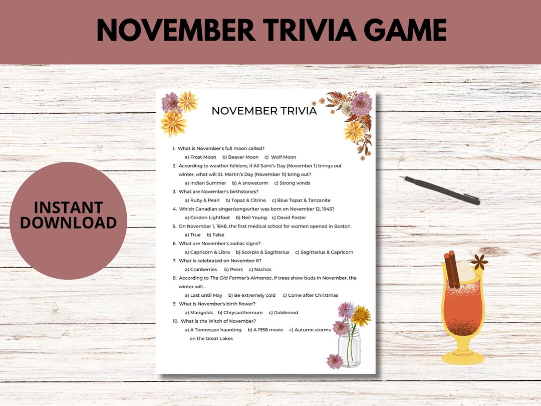 November Trivia Printable Game, Autumn Trivia, Thanksgiving Games - Etsy