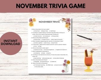 November Trivia Printable Game, Autumn Trivia, Thanksgiving games