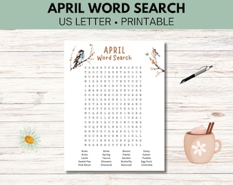 April Word Search, Spring Word Find, Easter printable game