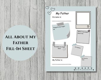 All About My Father Fill-in Sheet Printable, Father's Day Digital Design
