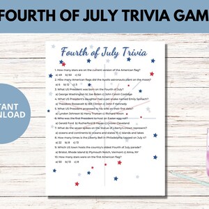 Fourth of July Trivia Game, July Fourth Printable, Independence Day Trivia Game