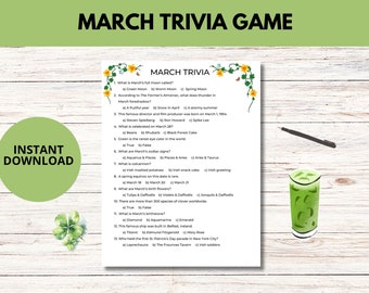 Printable March Trivia Game, Spring, St. Patrick's Day (PDF)