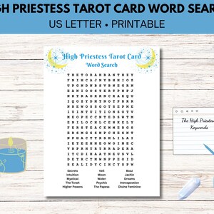 High Priestess Tarot Card Word Search, Tarot Card Game, Tarot Learning Activity