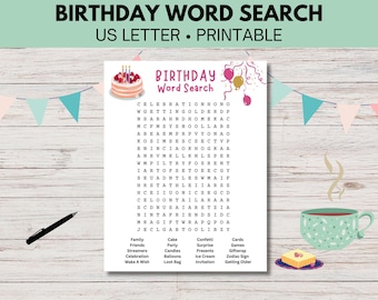 Printable Birthday Word Search Puzzle, Kids & Adults (Digital Download)