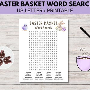 Panier de Pâques à imprimer : recherche de mots, puzzle de Pâques pour l'école à la maison, recherche de mots printanière pour les enfants, jeux de célébration de Pâques
