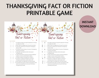 Thanksgiving Fact or Fiction Game, Autumn Table Game (Printable)