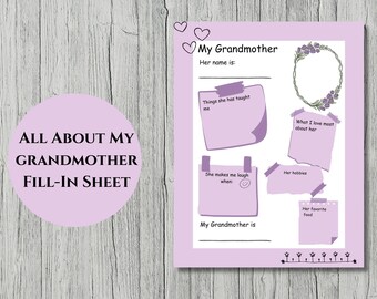 All About My Grandmother Fill-in Sheet Printable, Grandparent's Day Digital Design