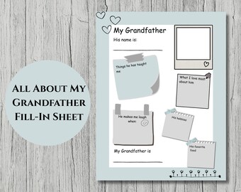 All About My Grandpa Fill-In Sheet, Grandkid Keepsake (Digital Design)