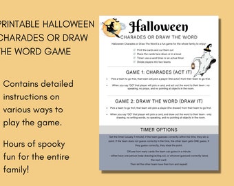 Halloween Charades, Halloween Draw The Word, Autumn party games