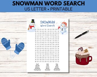 Snowman Word Search, Winter Holiday Activity (Printable PDF)